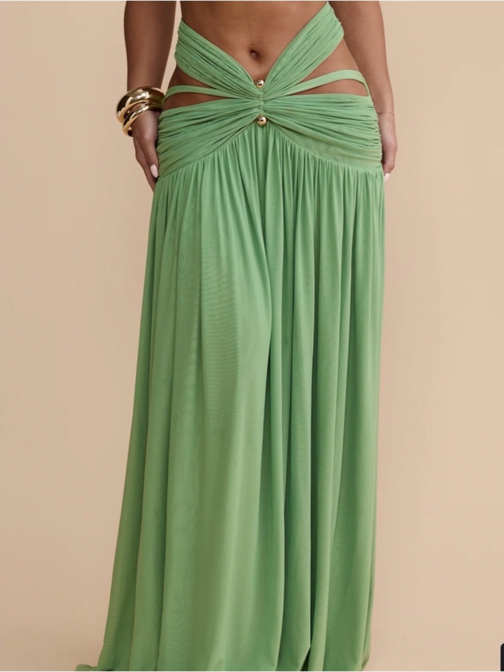 MELANI THE LABEL Green Cutout Maxi Skirt